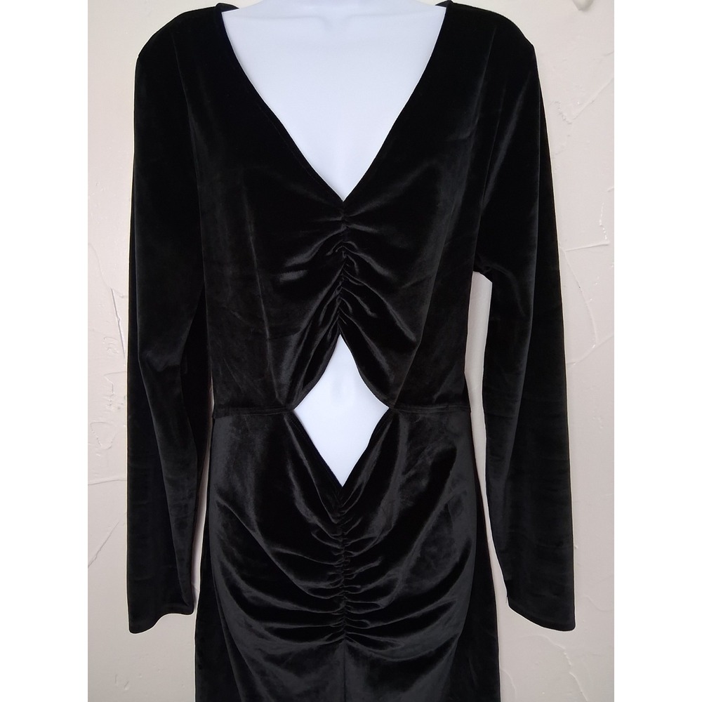 Abercrombie And Fitch Velour Black‎ Dess XL Body Con Mini Cut Out Waist V Neck - Picture 2 of 8